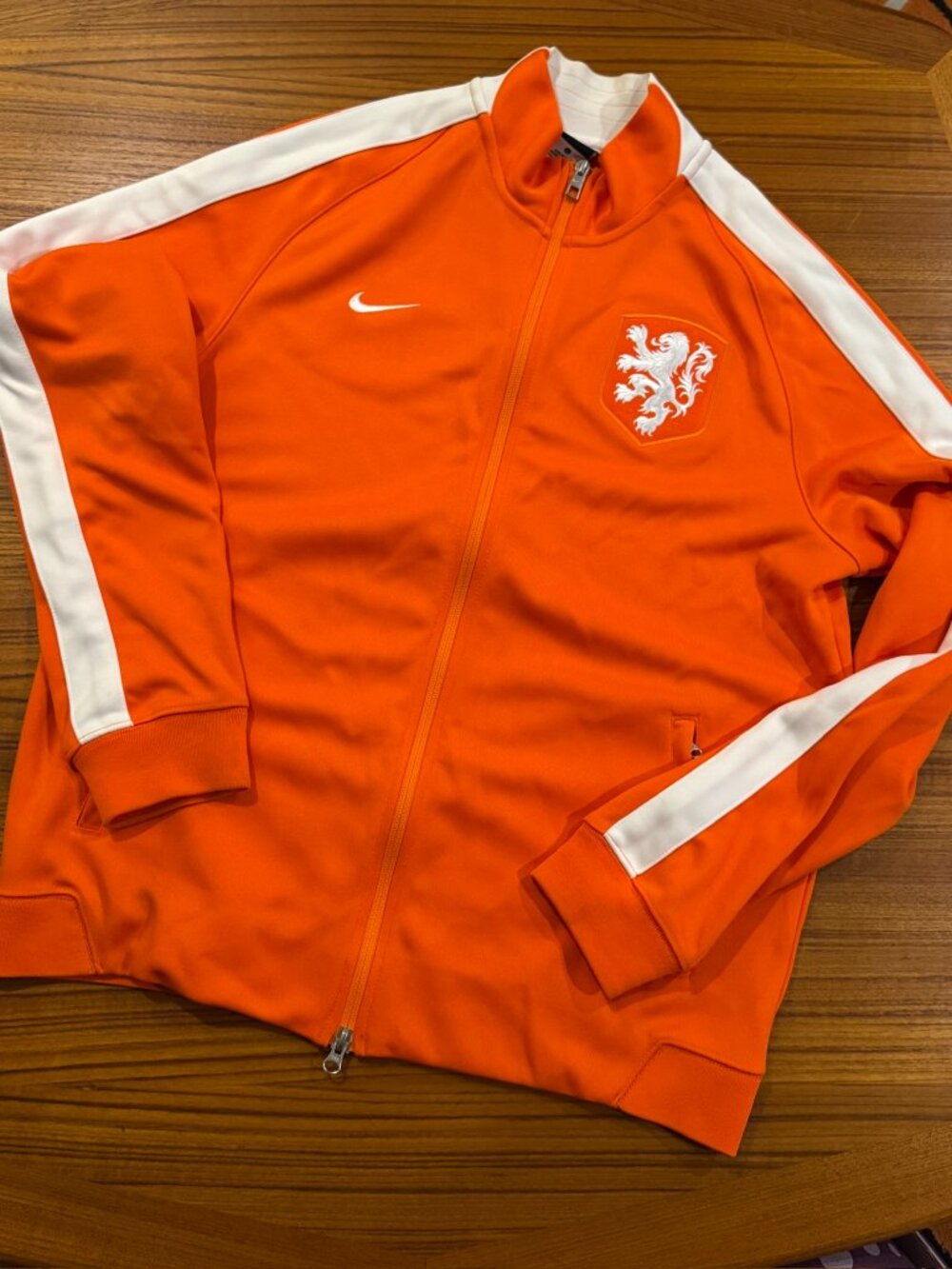 Nike Netherlands 2014 World Cup N98 Track Jacket Orange Spellout - Men's Large